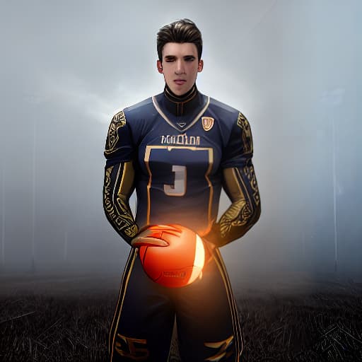  Football hyperrealistic, full body, detailed clothing, highly detailed, cinematic lighting, stunningly beautiful, intricate, sharp focus, f/1. 8, 85mm, (centered image composition), (professionally color graded), ((bright soft diffused light)), volumetric fog, trending on instagram, trending on tumblr, HDR 4K, 8K