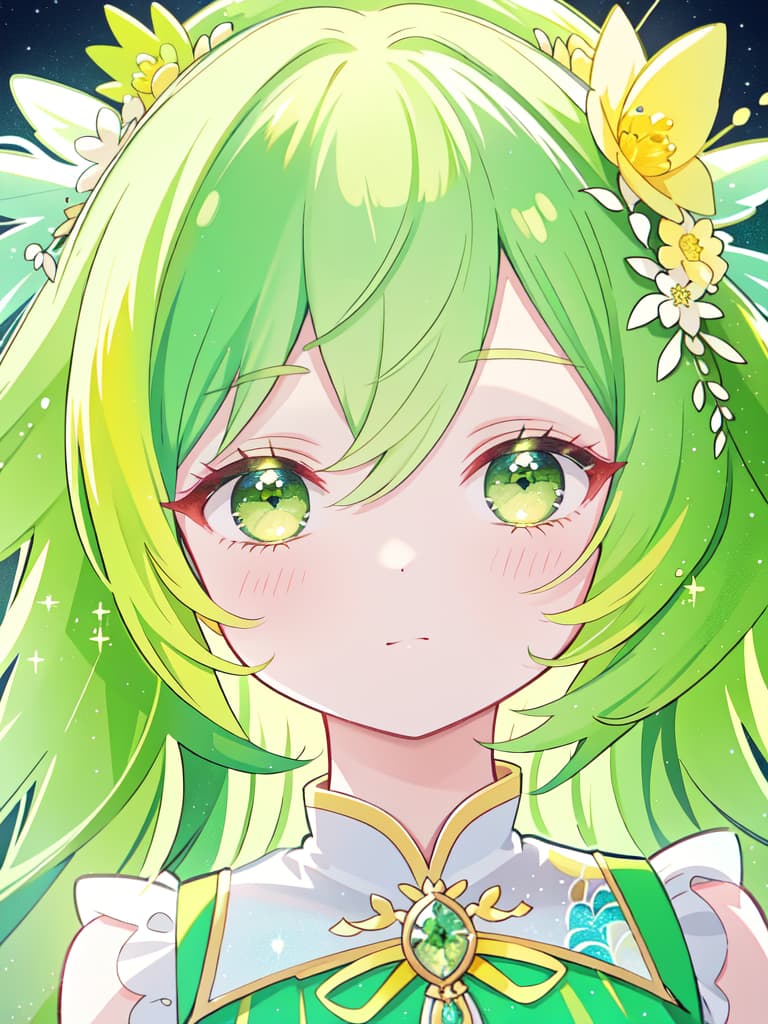  Yellow green hair character pop star, masterpiece, best quality,8k,ultra detailed,high resolution,an extremely delicate and beautiful,hyper detail