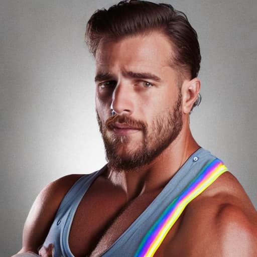 portrait+ style WrestleMania queer brunette hunk dilf dude face