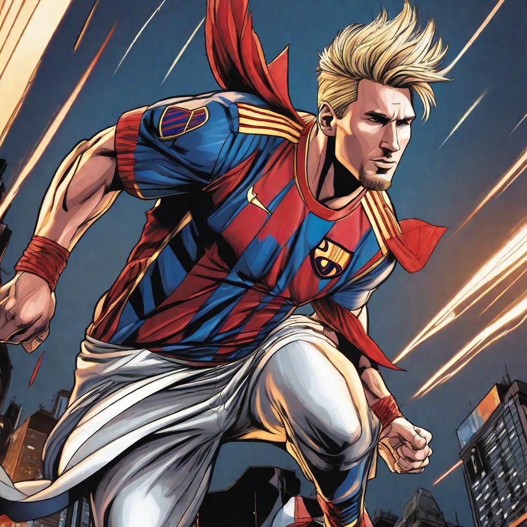  Messi, marvel comic panel, dc animated comic panel, comic panel, manga and manhwa style panel, portrait, young person face, style for marvel comic, anime comic panel style hyperrealistic, full body, detailed clothing, highly detailed, cinematic lighting, stunningly beautiful, intricate, sharp focus, f/1. 8, 85mm, (centered image composition), (professionally color graded), ((bright soft diffused light)), volumetric fog, trending on instagram, trending on tumblr, HDR 4K, 8K