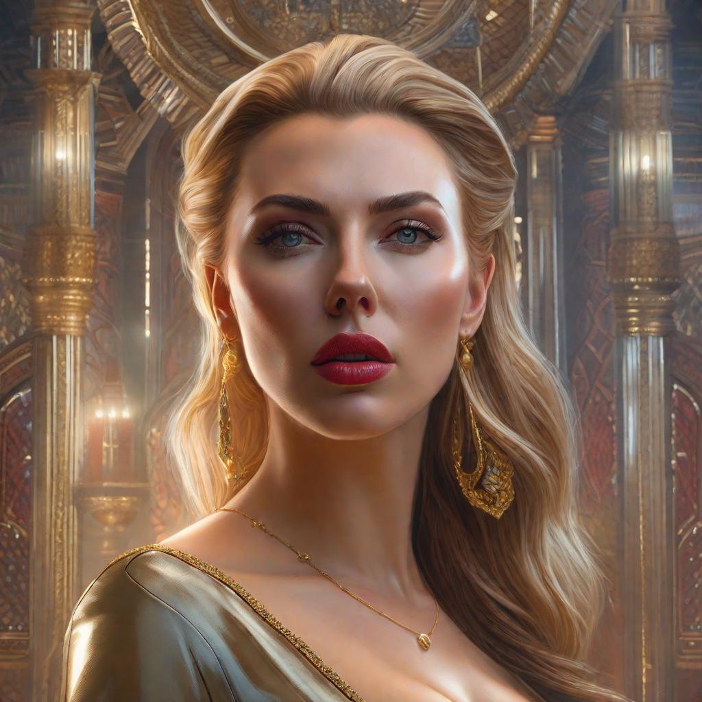  Scarlett Johansson, realistic, portrait, art by donato giancola and greg rutkowski, realistic face, digital art, trending on artstation hyperrealistic, full body, detailed clothing, highly detailed, cinematic lighting, stunningly beautiful, intricate, sharp focus, f/1. 8, 85mm, (centered image composition), (professionally color graded), ((bright soft diffused light)), volumetric fog, trending on instagram, trending on tumblr, HDR 4K, 8K