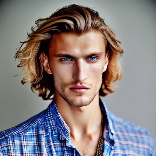 portrait+ style Russian queer supermodel blonde hunk dude face