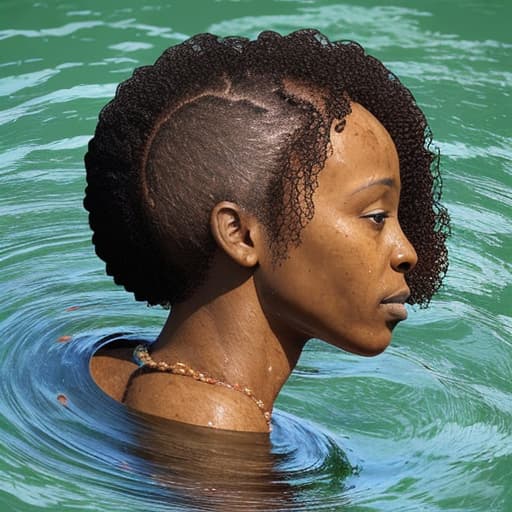  african woman's head drowning in the lake