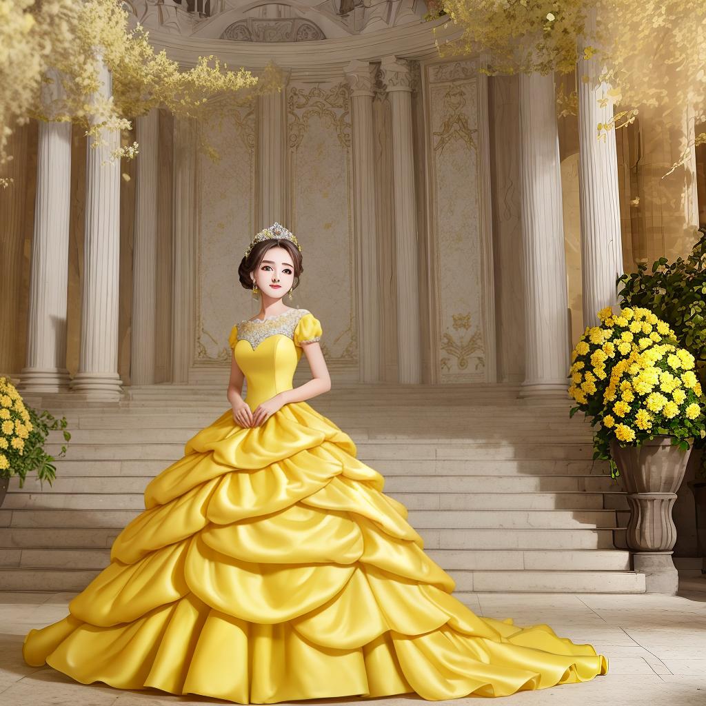  masterpiece, best quality,Girl gown ball dress yellow ,