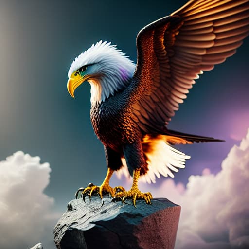  Eagle and message hyperrealistic, full body, detailed clothing, highly detailed, cinematic lighting, stunningly beautiful, intricate, sharp focus, f/1. 8, 85mm, (centered image composition), (professionally color graded), ((bright soft diffused light)), volumetric fog, trending on instagram, trending on tumblr, HDR 4K, 8K