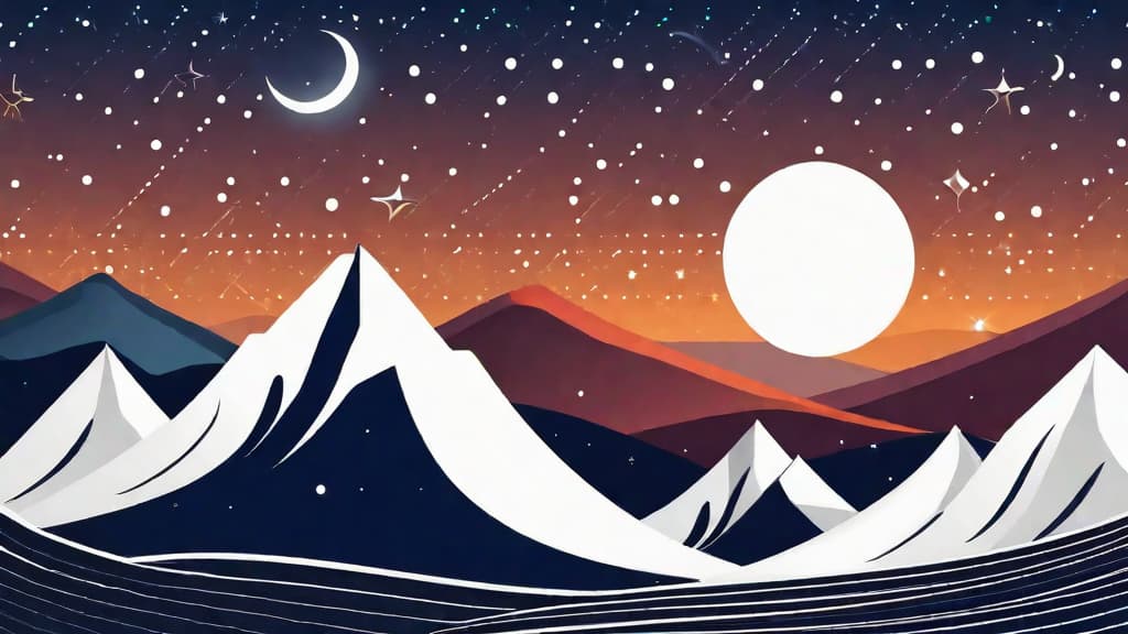  minimalistic icon of Starry Night Skies Over Mountains, flat style, on a white background