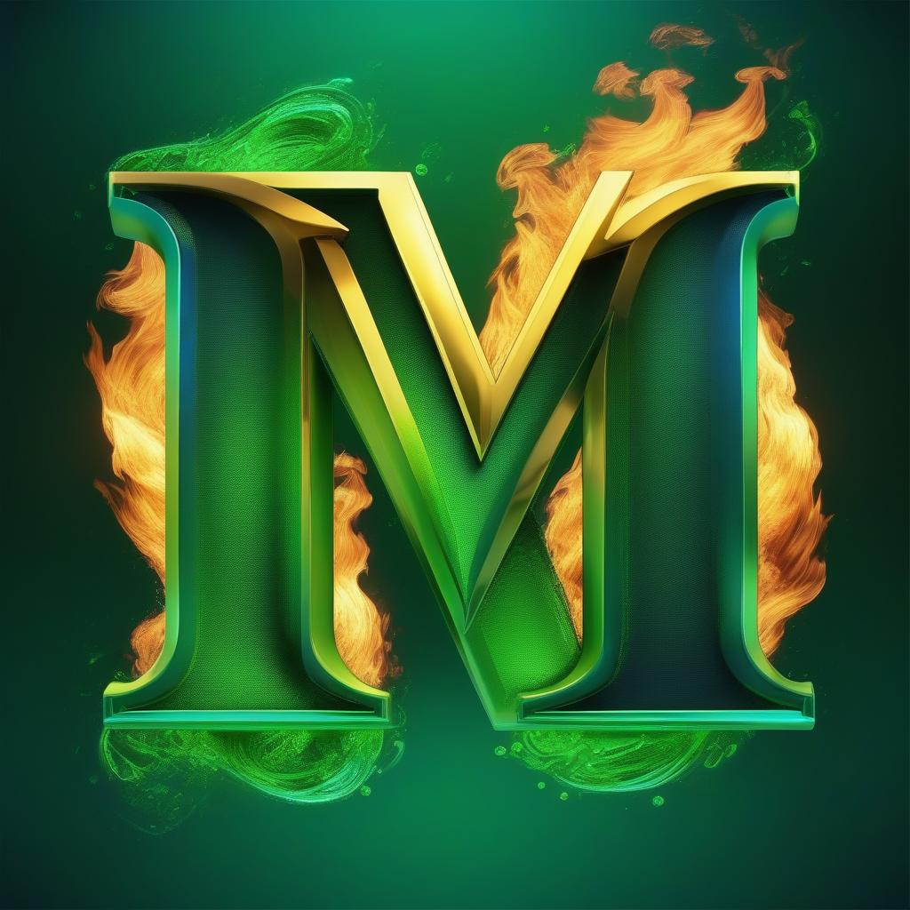  letter "M" on blue and green fire, logo, highly detailed, no mistakes , ((masterpiece)), best quality, very detailed, high resolution, sharp, sharp image, extremely detailed, 4k, 8k