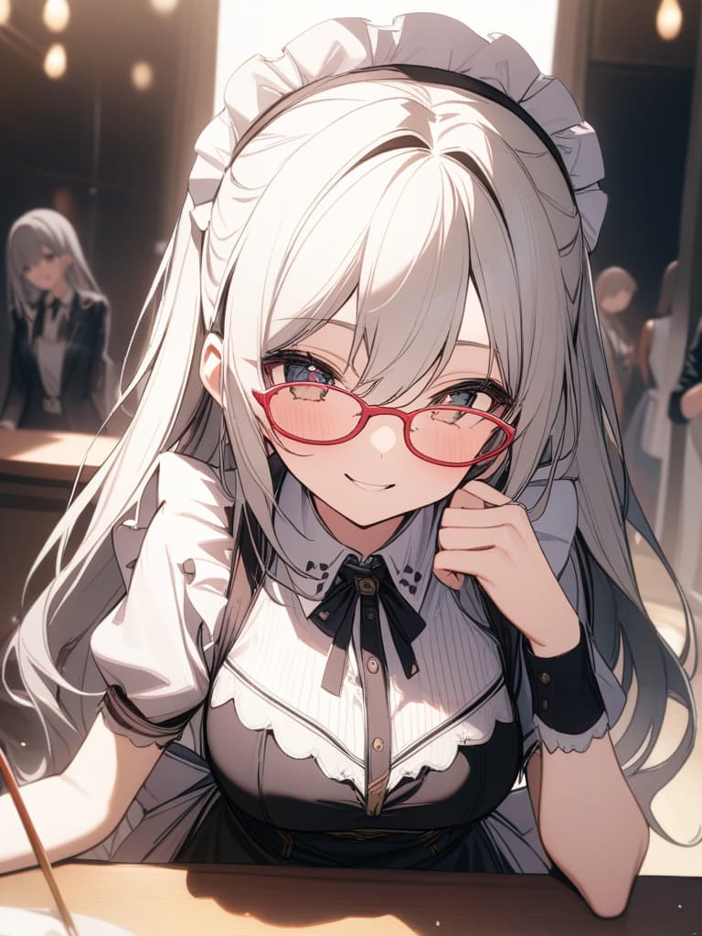  Maid, glasses, parties, Happy Smile, fun, masterpiece, best quality,8k,ultra detailed,high resolution,an extremely delicate and beautiful,hyper detail