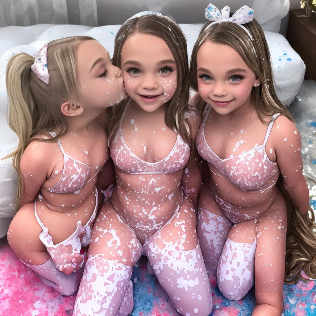  maddie Ziegler and Jojo Siwa, cumpussys, wet white cream splatted everywhere, totallynaked showing body, kissing me, accomplice, bed, undressed, sloppycum, no clothes on, intercoursesex