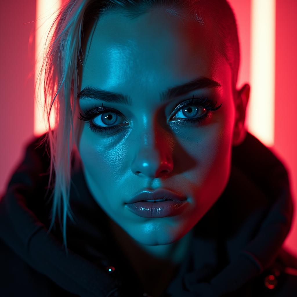  ultra realistic close up portrait ((beautiful pale cyberpunk female with heavy black eyeliner)), blue eyes, shaved side haircut, hyper detail, cinematic lighting, magic neon, dark red city, canon eos r3, nikon, f/1.4, iso 200, 1/160s, 8k, raw, unedited, symmetrical balance, in frame, 8k hyperrealistic, full body, detailed clothing, highly detailed, cinematic lighting, stunningly beautiful, intricate, sharp focus, f/1. 8, 85mm, (centered image composition), (professionally color graded), ((bright soft diffused light)), volumetric fog, trending on instagram, trending on tumblr, HDR 4K, 8K