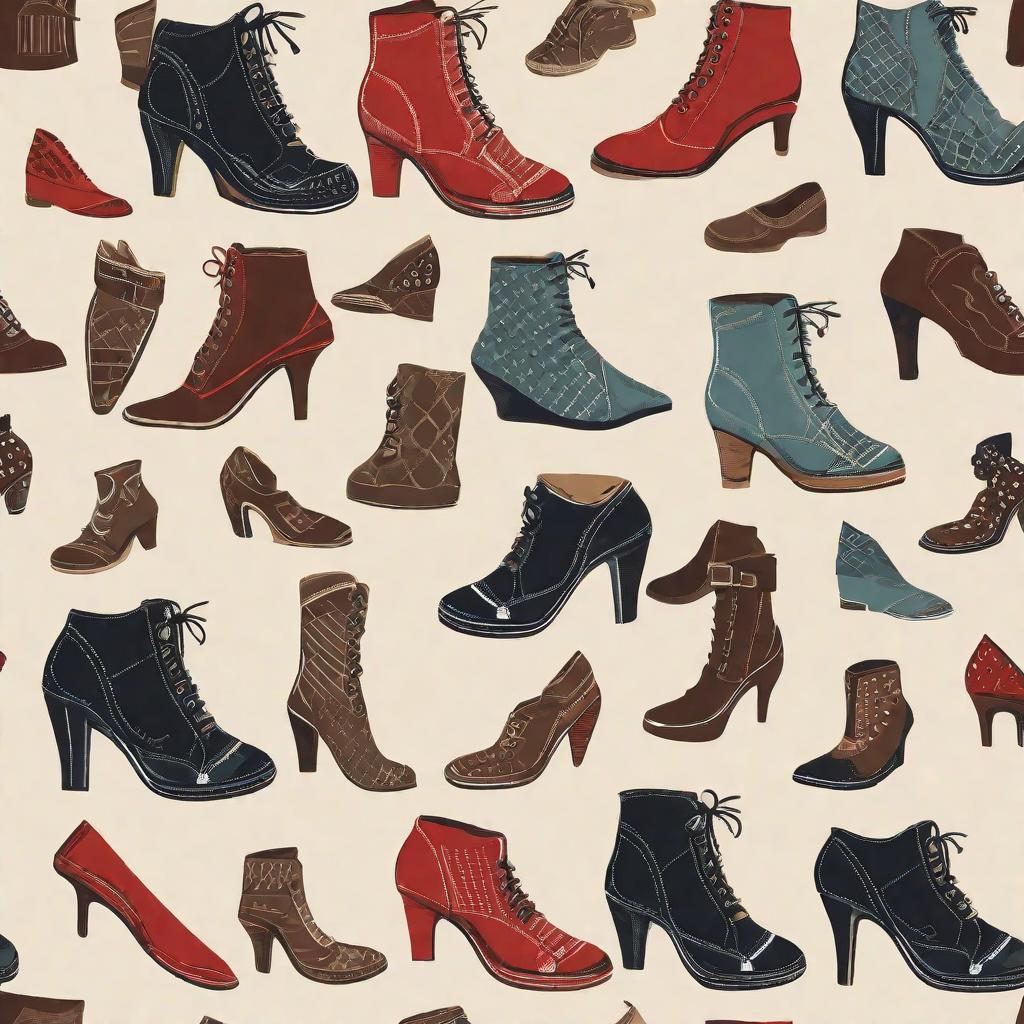  masterpiece, best quality, Shoe patterns: Simple patterns of heels or boots can be used to highlight your product. Font: Choose a legible font to display your store name or slogan. Color: Consider using a color associated with your product, such as black, brown, or red.