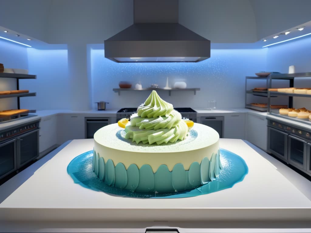  An ultradetailed 8k image of a sleek, modern kitchen filled with stateoftheart augmented reality technology, showcasing holographic recipe instructions floating above a pristine marble countertop where a diverse group of aspiring pastry chefs eagerly create intricate desserts under the guidance of virtual mentors. The atmosphere is vibrant yet focused, with each individual fully immersed in the digital baking experience, blending traditional techniques with cuttingedge AR tools to craft stunning confections. The image conveys a sense of innovation, collaboration, and limitless creative potential in the world of augmented realityenhanced pastry arts. hyperrealistic, full body, detailed clothing, highly detailed, cinematic lighting, stunningly beautiful, intricate, sharp focus, f/1. 8, 85mm, (centered image composition), (professionally color graded), ((bright soft diffused light)), volumetric fog, trending on instagram, trending on tumblr, HDR 4K, 8K