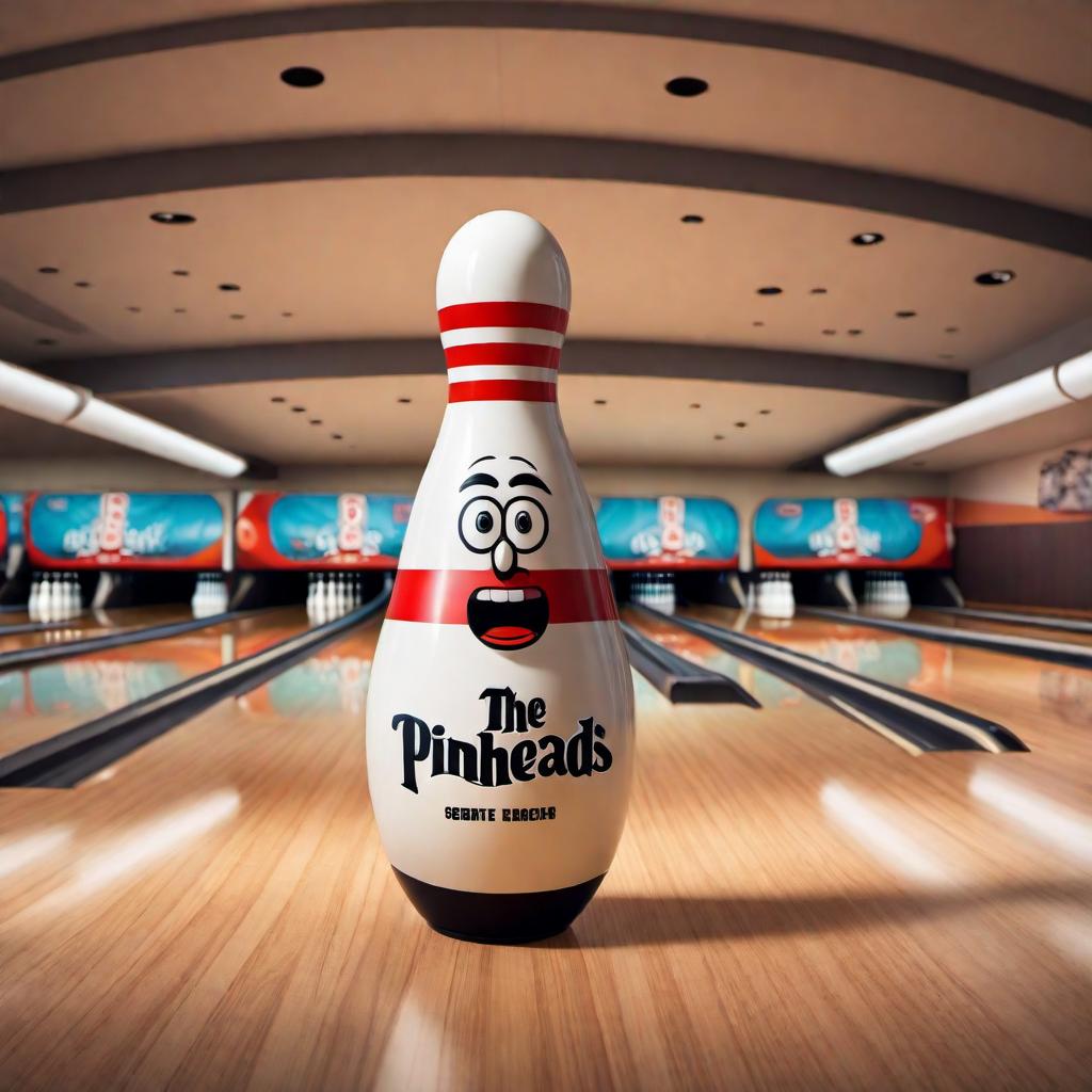  Create a screaming cartoon bowling pin with the words 'The Pinheads' above the illustration hyperrealistic, full body, detailed clothing, highly detailed, cinematic lighting, stunningly beautiful, intricate, sharp focus, f/1. 8, 85mm, (centered image composition), (professionally color graded), ((bright soft diffused light)), volumetric fog, trending on instagram, trending on tumblr, HDR 4K, 8K