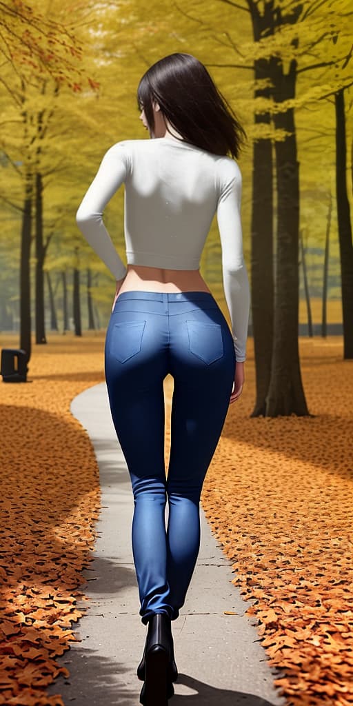  girl-walking, with her back, in pants, her ass stands out, crying, autumn