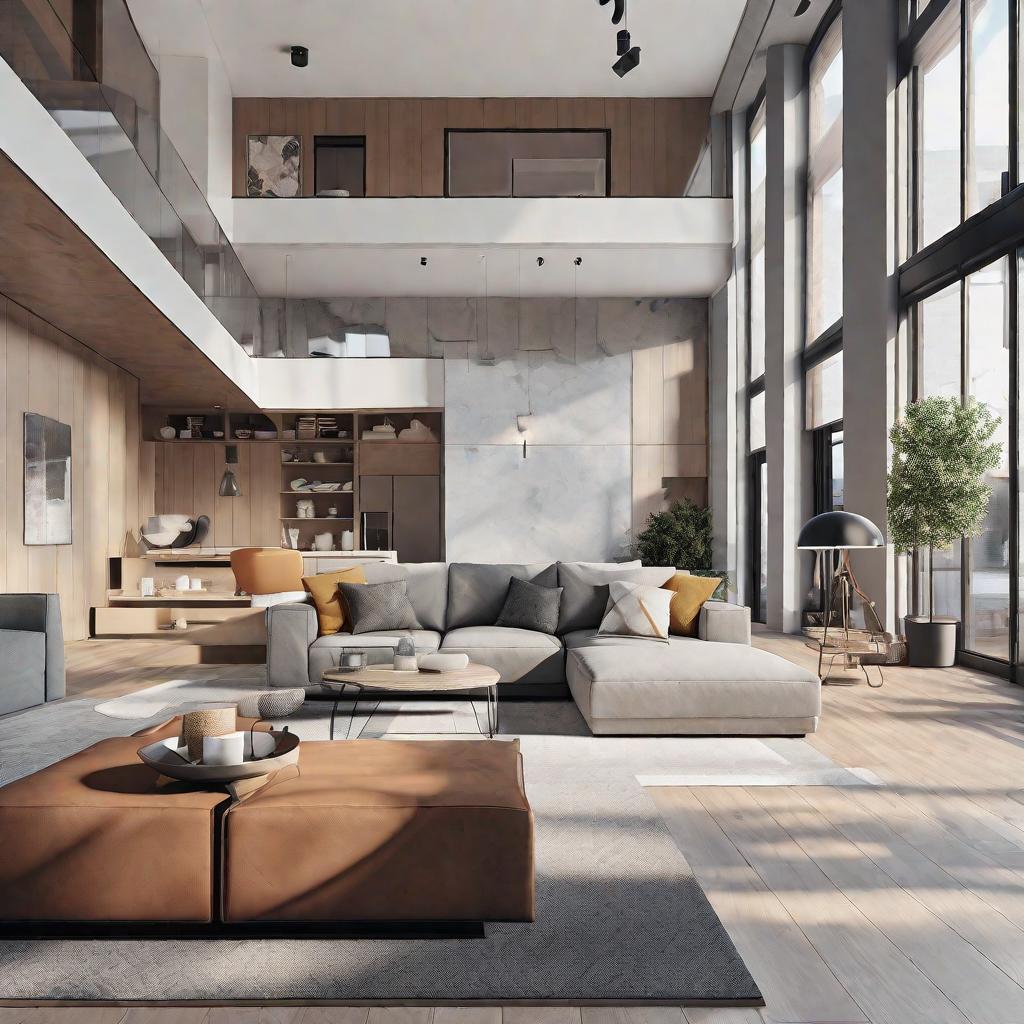  masterpiece, best quality, Best Quality, Masterpiece, 8k resolution,high resolution concept art of an apartment living room with floor to ceiling windows and modern furniture