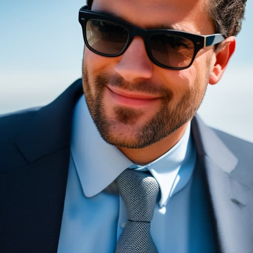 portrait+ style A businessman in a tailored suit,  straight posture, wearing sunglasses, confident , full body ,close-up,ultra-detailed ,portrait,8k,high quality,soft lighting,high quality, Fujifilm XT3