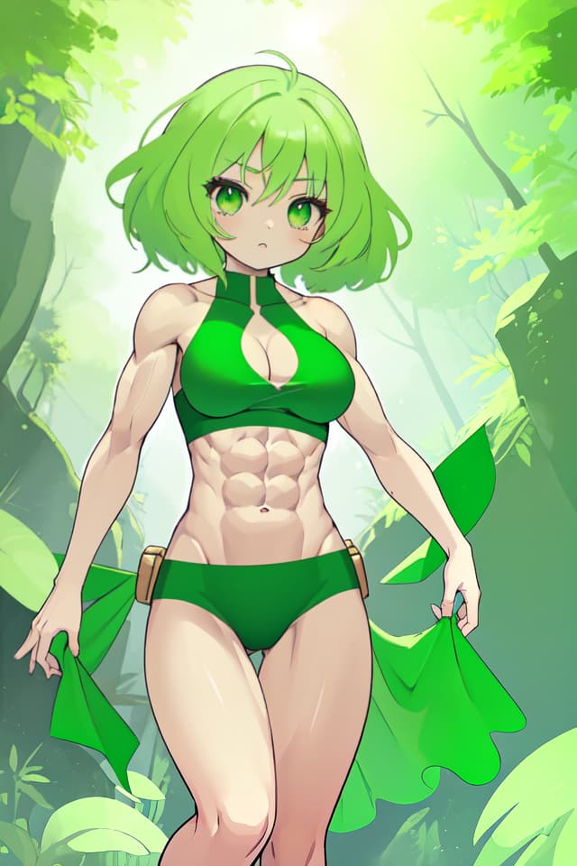  Green hair beautiful girl with beautiful abs