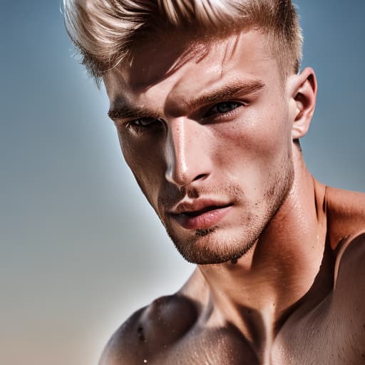 portrait+ style Russian queer fitness model blonde hunk dude face