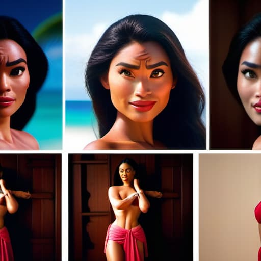  cinematic film still cinematic photo Disney's Moana, without clothes, (((topless))), at full height body, with black hair, slight smile,, ((light-pink-nipples)), pose, slender, slim waist, long red loincloth, tanned skin, perfect symmetric eyes, gorgeous face, action pose, Island Beach 35mm photograph, film, professional, 4k, highly detailed . shallow depth of field, vignette, highly detailed, high budget, cinemascope, moody, epic, gorgeous hyperrealistic, full body, detailed clothing, highly detailed, cinematic lighting, stunningly beautiful, intricate, sharp focus, f/1. 8, 85mm, (centered image composition), (professionally color graded), ((bright soft diffused light)), volumetric fog, trending on instagram, trending on tumblr, HDR 4K, 8K