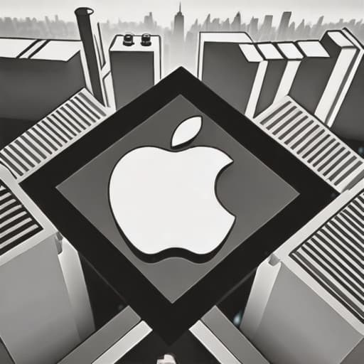  A minimalist black and white shot of the Apple logo, placed in the middle of a massive Lego cityscape.