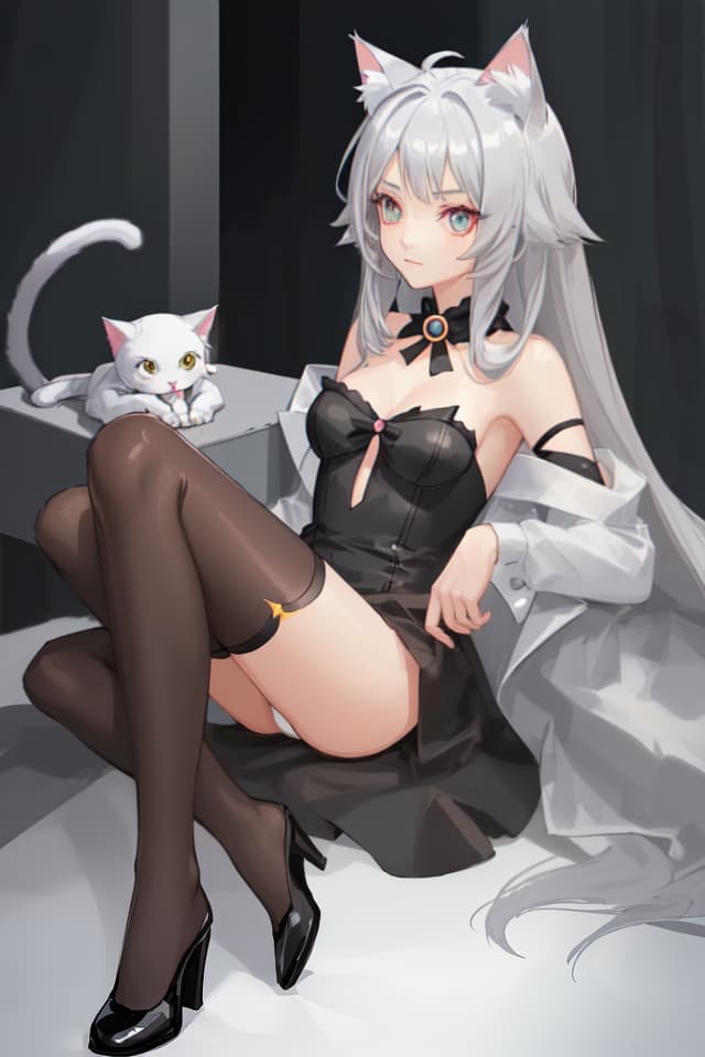  Cat ear silver hair beautiful girl cute