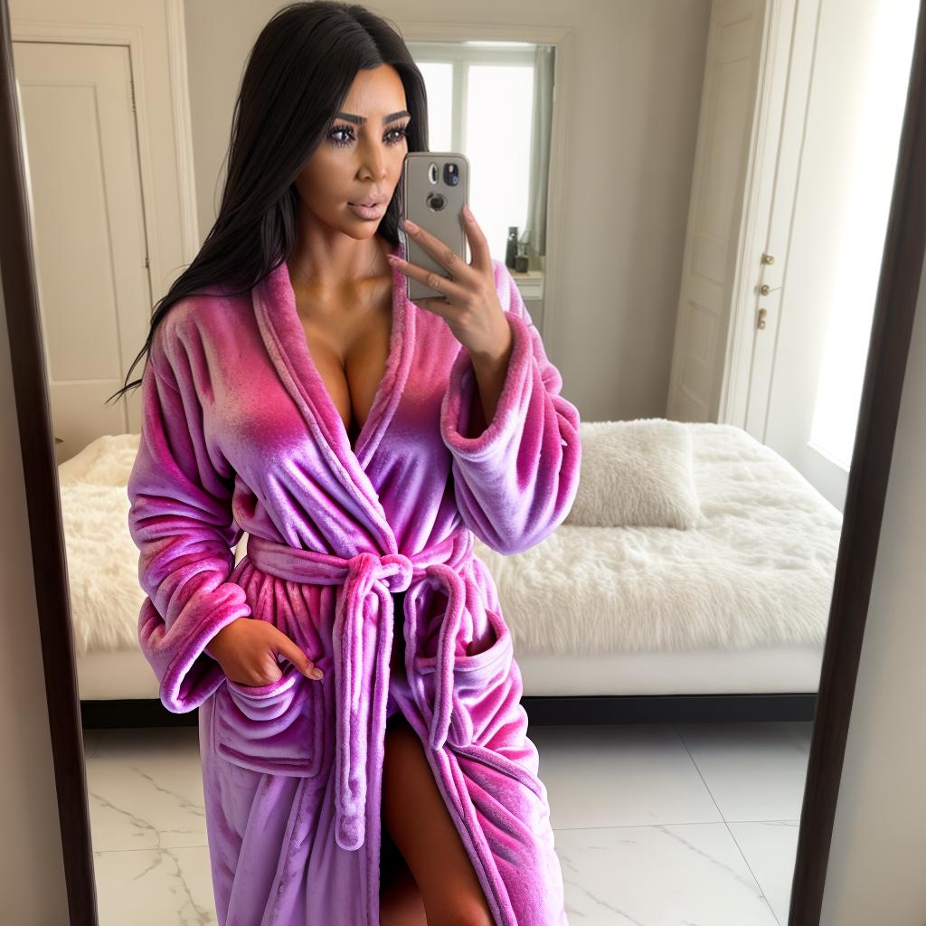  Naked, Kim Kardashian, 4k, Ultra realistic , Mirror selfie, Dressing gown
