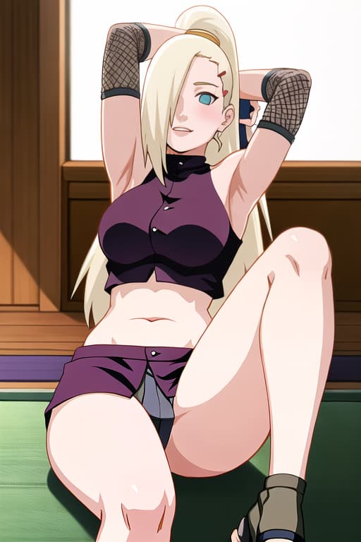  (yamanaka_ino:1.2), hair down,(masterpiece, best quality:1.2), illustration, absurdres, highres, extremely detailed,,naked_shirt,ankle_socks