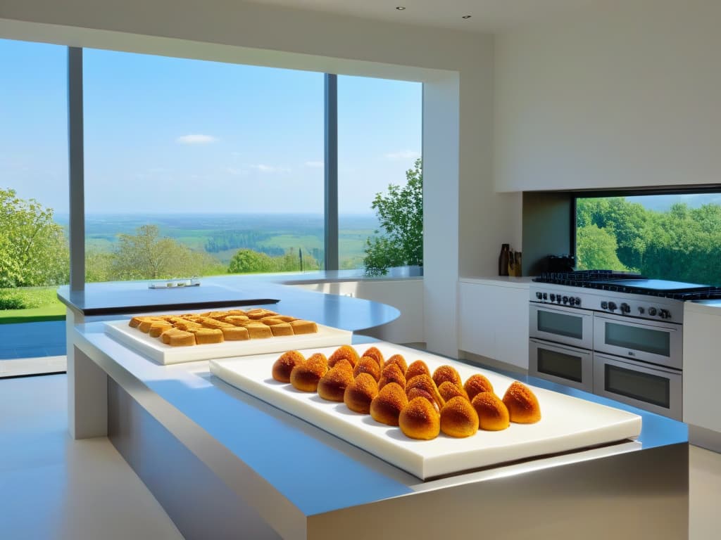  A breathtakingly detailed, ultrahigh resolution image of a sleek, modern kitchen with large windows overlooking a lush green landscape. The kitchen is flooded with natural light, showcasing stainless steel appliances, marble countertops, and a minimalist design aesthetic. In the center of the room, a professional pastry chef in a crisp white apron is delicately piping intricate designs on a beautifully crafted dessert. The focus is on the chef's hands, capturing every precise movement as they create a stunning sweet masterpiece infused with the essence of renewable energy. hyperrealistic, full body, detailed clothing, highly detailed, cinematic lighting, stunningly beautiful, intricate, sharp focus, f/1. 8, 85mm, (centered image composition), (professionally color graded), ((bright soft diffused light)), volumetric fog, trending on instagram, trending on tumblr, HDR 4K, 8K