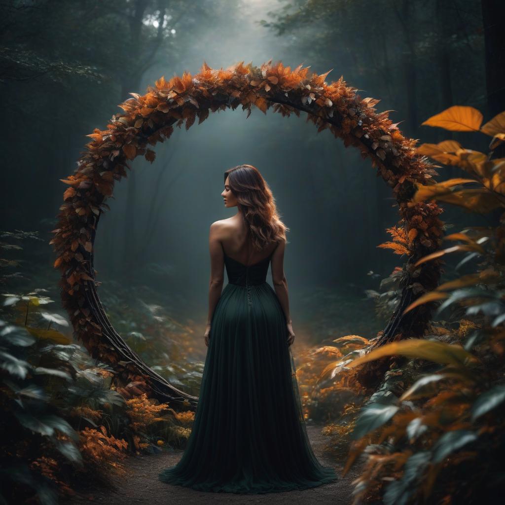  minimalism, dark background, brush strokes, magical circle, large leaves, beautiful, art, world. hyperrealistic, full body, detailed clothing, highly detailed, cinematic lighting, stunningly beautiful, intricate, sharp focus, f/1. 8, 85mm, (centered image composition), (professionally color graded), ((bright soft diffused light)), volumetric fog, trending on instagram, trending on tumblr, HDR 4K, 8K