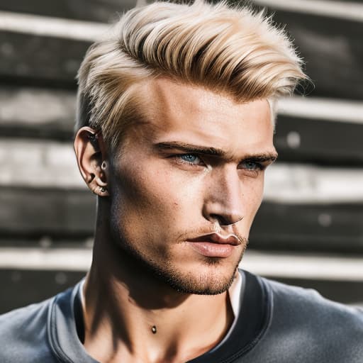 portrait+ style Russian queer fitness model blonde hunk dude face