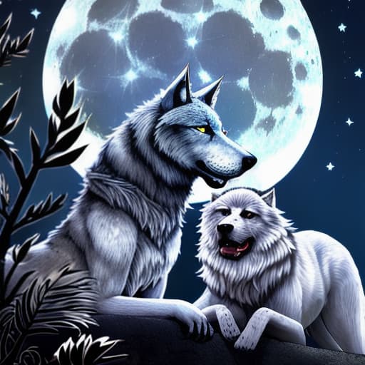  noche de luna llena con lobos, espíritus y una linda mujer