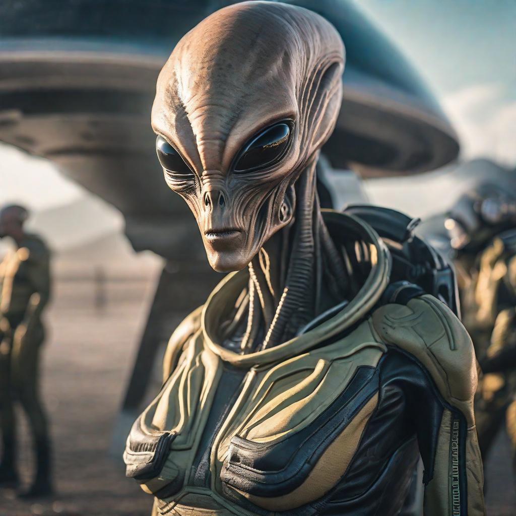  Alien from Area 51 hyperrealistic, full body, detailed clothing, highly detailed, cinematic lighting, stunningly beautiful, intricate, sharp focus, f/1. 8, 85mm, (centered image composition), (professionally color graded), ((bright soft diffused light)), volumetric fog, trending on instagram, trending on tumblr, HDR 4K, 8K