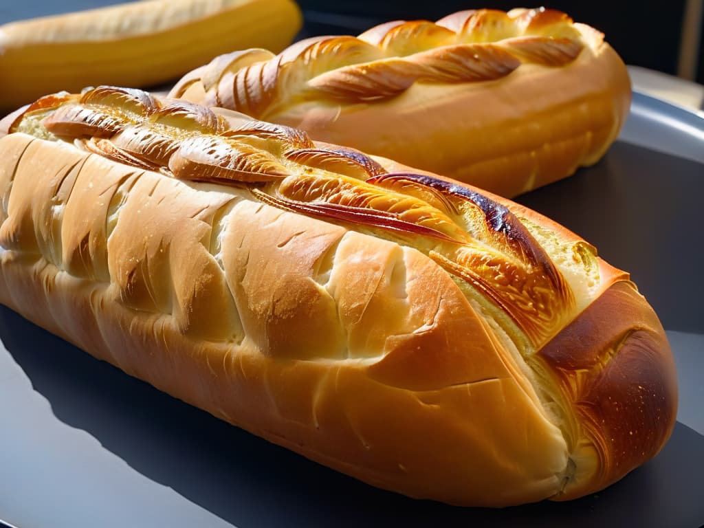  A closeup, ultradetailed image of a perfectly golden and crusty glutenfree baguette, fresh out of the oven. The crust is crackling with a slight dusting of flour, contrasting beautifully with the soft, fluffy interior dotted with air pockets. The lighting is soft yet highlights the textures, making the bread appear irresistibly delicious and inviting. hyperrealistic, full body, detailed clothing, highly detailed, cinematic lighting, stunningly beautiful, intricate, sharp focus, f/1. 8, 85mm, (centered image composition), (professionally color graded), ((bright soft diffused light)), volumetric fog, trending on instagram, trending on tumblr, HDR 4K, 8K