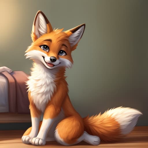  cute style , a male fox dog is kneeling with both legs and hands , his ass is in front of the background and open, open eyes, digital art, masterpiece, 4k, fine details,