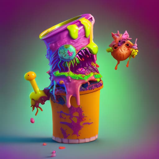 food_crit Voodoo kitty holding a flower vase in one hand and a dead chicken in the other