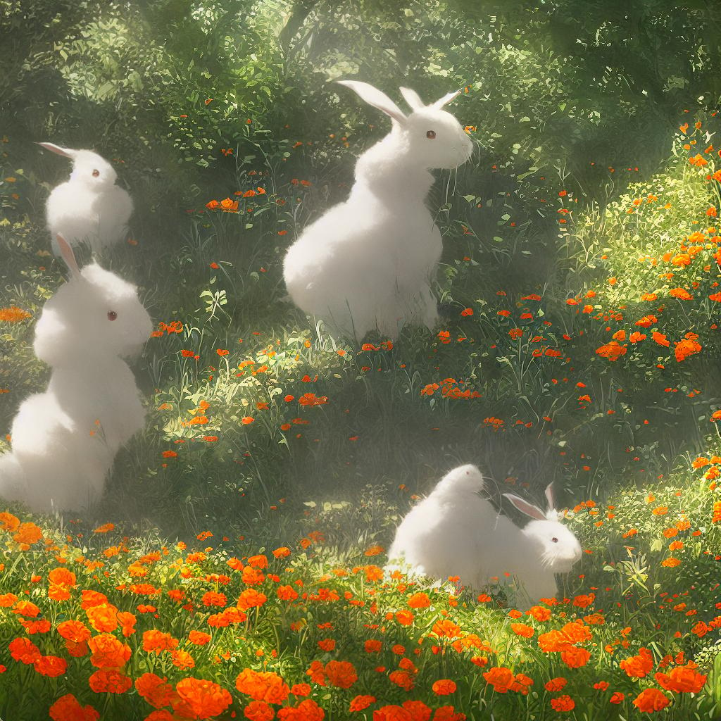  A (masterpiece), (best quality), 8k, high detailed, ultra-detailed painting of a scene with a cute white rabbit eating a carrot. The rabbit has soft white fur and pinkish ears. The carrot is vibrant orange and green, with fresh leaves on top. The background features a lush green meadow with colorful flowers in bloom. The sunlight filters through the trees, casting a warm golden glow on the rabbit and the surroundings. The style is realistic with precise brushstrokes, capturing every tiny detail of the rabbit and the environment. The artist is known for their wildlife paintings and has a website showcasing their portfolio. hyperrealistic, full body, detailed clothing, highly detailed, cinematic lighting, stunningly beautiful, intricate, sharp focus, f/1. 8, 85mm, (centered image composition), (professionally color graded), ((bright soft diffused light)), volumetric fog, trending on instagram, trending on tumblr, HDR 4K, 8K