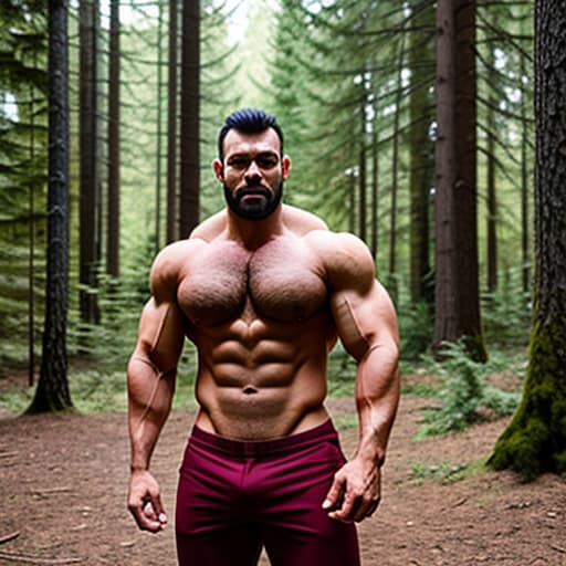  A massively muscled werewolf standing in a forest