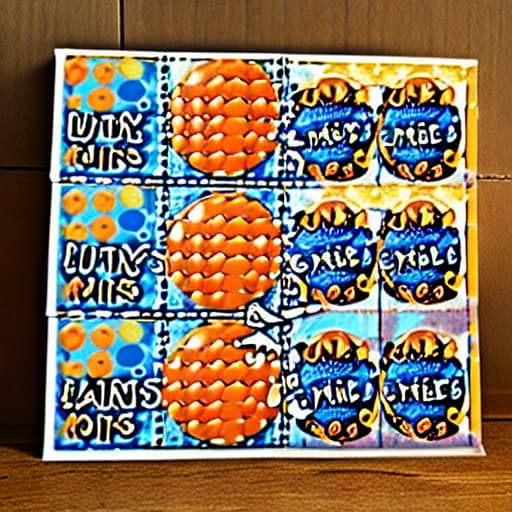 Orange cat with bingo balls with a sign with “Amy’s Lucky Tabs” blues and oranges and yellow
