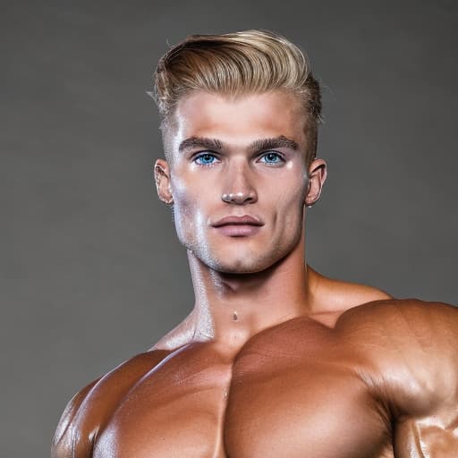 portrait+ style Russian queer Mr Olympia blonde hunk dude face