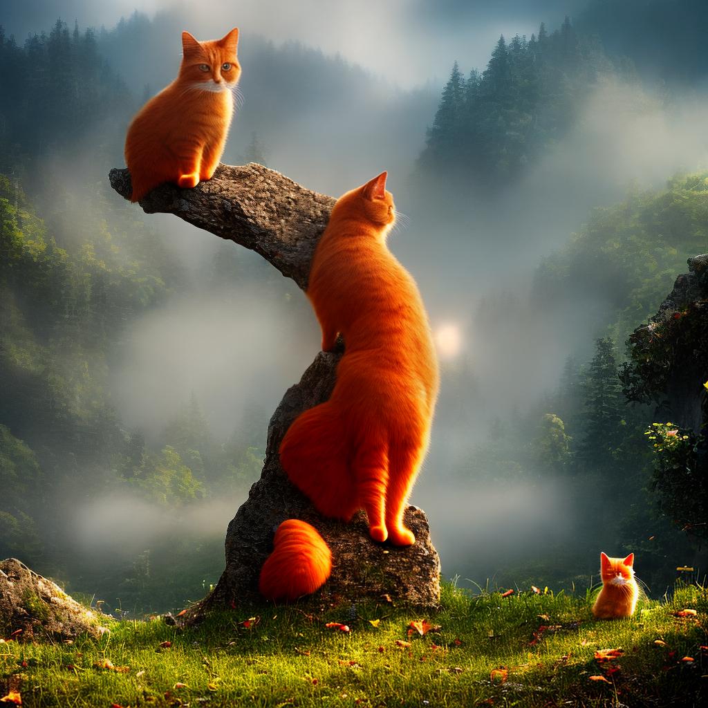  ((masterpiece)),(((best quality))), 8k, high detailed, ultra-detailed, A poster-style artwork featuring a small orange cat. hyperrealistic, full body, detailed clothing, highly detailed, cinematic lighting, stunningly beautiful, intricate, sharp focus, f/1. 8, 85mm, (centered image composition), (professionally color graded), ((bright soft diffused light)), volumetric fog, trending on instagram, trending on tumblr, HDR 4K, 8K