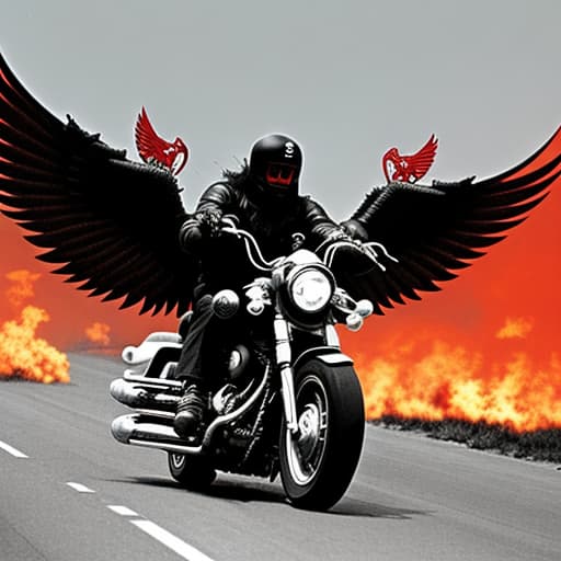  hells angels in hell with mc with wings in hell and satan riding it. 81 everywhere