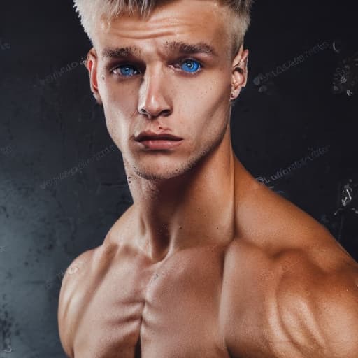 portrait+ style Russian queer fitness model blonde hunk dude face