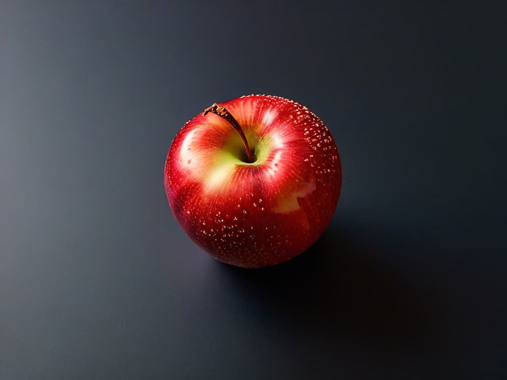  A serene and minimalistic image of a perfectly ripe red apple sliced in half, revealing its juicy and glistening interior with seeds delicately arranged in a precise pattern. The image captures the freshness and natural sweetness of the fruit, symbolizing a healthy and balanced approach to sugar consumption. The smooth surface of the apple contrasts with the textured backdrop, creating a visually striking and calming composition that complements the informative content of the article. hyperrealistic, full body, detailed clothing, highly detailed, cinematic lighting, stunningly beautiful, intricate, sharp focus, f/1. 8, 85mm, (centered image composition), (professionally color graded), ((bright soft diffused light)), volumetric fog, trending on instagram, trending on tumblr, HDR 4K, 8K