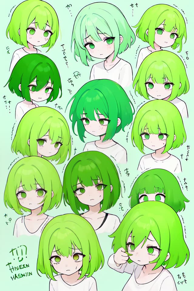  The headache of the green hair character hurts