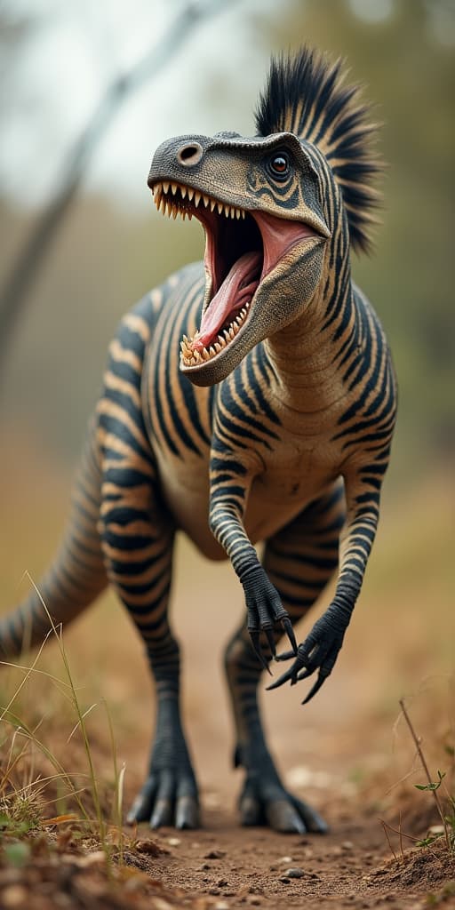  good quality, high quality, velociraptoris hunting a zebra, realistic, highly detailed