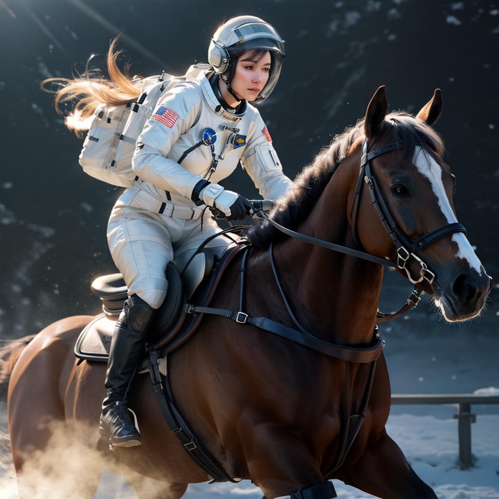  A photograph of an astronaut riding a horse hyperrealistic, full body, detailed clothing, highly detailed, cinematic lighting, stunningly beautiful, intricate, sharp focus, f/1. 8, 85mm, (centered image composition), (professionally color graded), ((bright soft diffused light)), volumetric fog, trending on instagram, trending on tumblr, HDR 4K, 8K