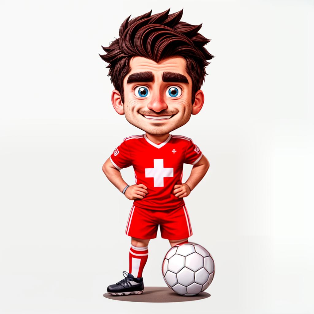  Switzerland football player cartoon character, RAW Photo, enhanced details, best quality, ultrahigh resolution, highly detailed, (sharp focus), masterpiece, (centered image composition), (professionally color graded), ((bright soft diffused light)), trending on instagram, trending on tumblr, HDR 4K