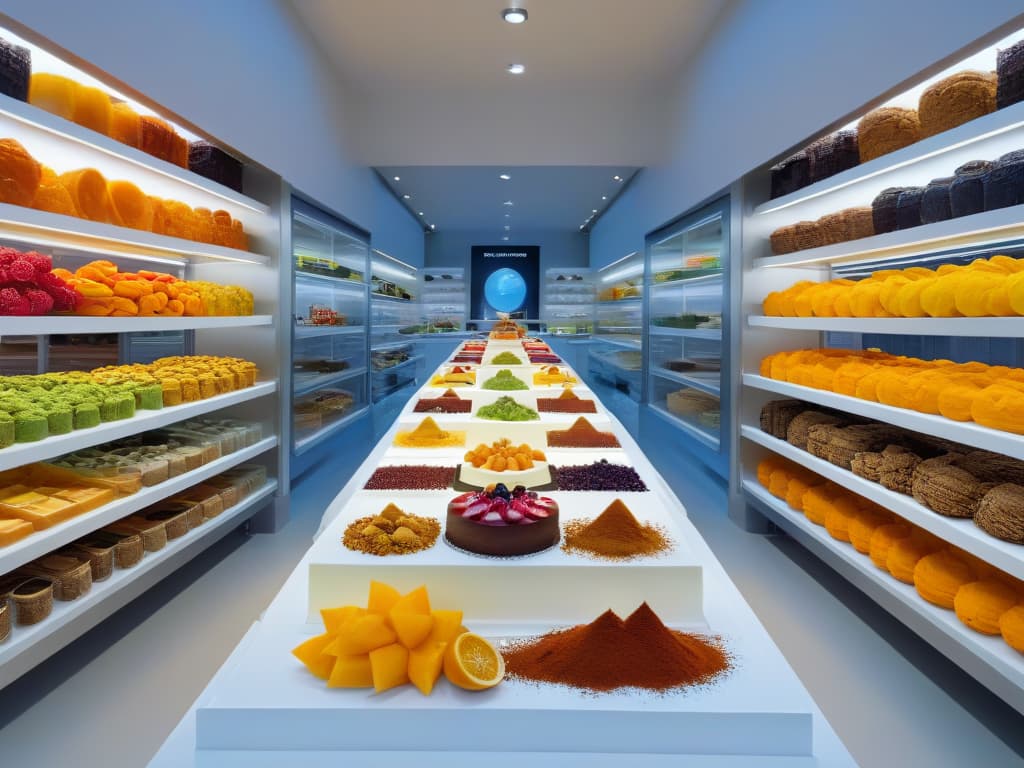  An ultradetailed image of a sleek, modern kitchen filled with an array of vibrant and exotic ingredients meticulously organized on pristine marble countertops. The image captures the meticulous preparation of a unique dessert, showcasing a pastry chef elegantly crafting a visually stunning dessert masterpiece, with a backdrop of shelves filled with intriguing spices and colorful fruits. The focus is on the precision and artistry involved in creating innovative flavor pairings, highlighting the fusion of traditional techniques with avantgarde culinary concepts. hyperrealistic, full body, detailed clothing, highly detailed, cinematic lighting, stunningly beautiful, intricate, sharp focus, f/1. 8, 85mm, (centered image composition), (professionally color graded), ((bright soft diffused light)), volumetric fog, trending on instagram, trending on tumblr, HDR 4K, 8K