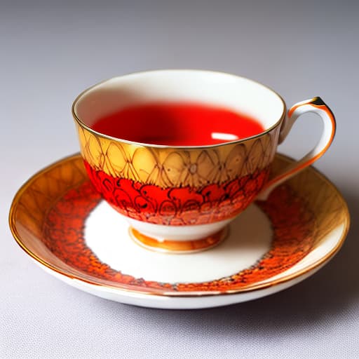  Tea cup with red and orange details.