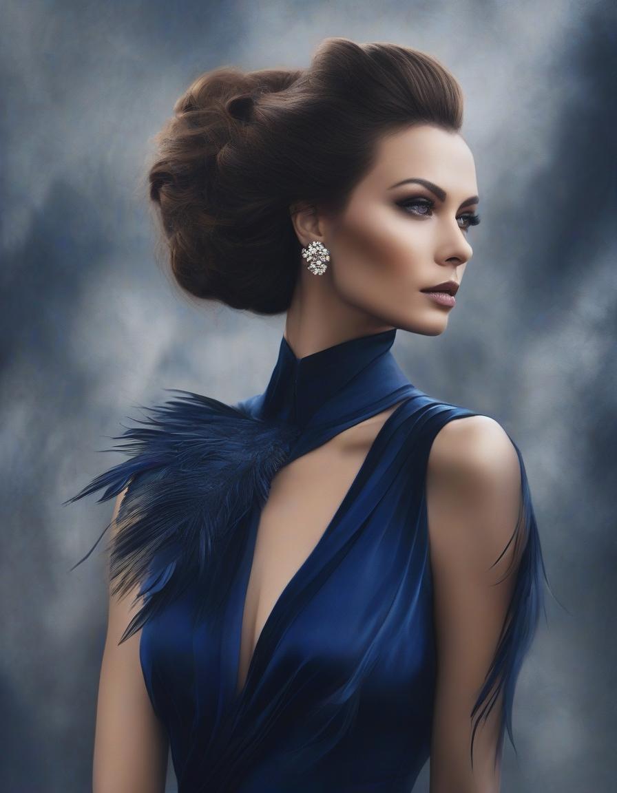  concept art Portrait of a beautiful girl in a dark blue velvet Lorrain dress, on beautiful hair adorned with soft feathers of dark blue colour . digital artwork, illustrative, painterly, matte painting, highly detailed hyperrealistic, full body, detailed clothing, highly detailed, cinematic lighting, stunningly beautiful, intricate, sharp focus, f/1. 8, 85mm, (centered image composition), (professionally color graded), ((bright soft diffused light)), volumetric fog, trending on instagram, trending on tumblr, HDR 4K, 8K